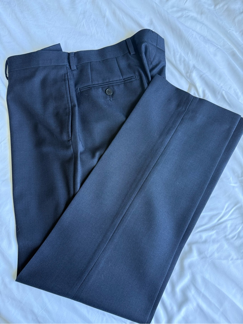 Calvin Klein Navy Blue Dress Pants with Subtle Herringbone Texture 33x30